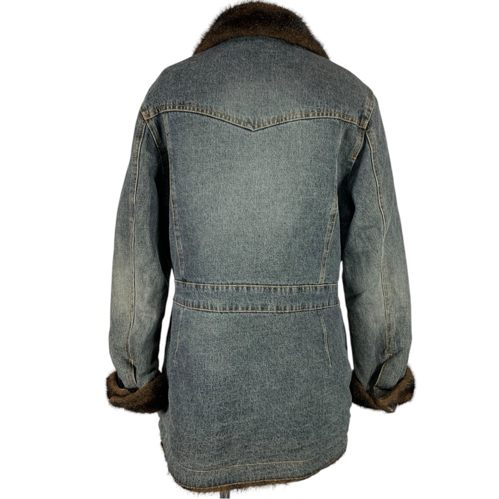 Vintage Marvin Richards Denim Faux Fur Lined Jacket Size Large - Picture 4 of 12